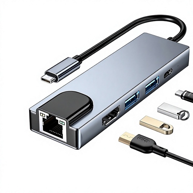 Type-C USB Hub Multi-Port for 4K and USB 3.0 Ethernet Adapter Five-in-One PC Docking Station