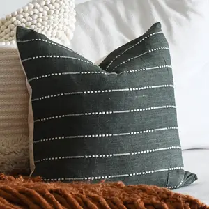 Block and Ivory Stripe Printed Two Tone Throw Pillow Cover, Linen Cotton Lumber Cushion Cover/
