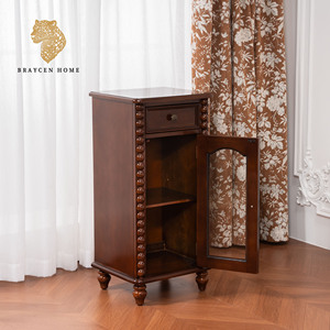 Armoire latérale étroite en bois massif vintage, armoire de rangement avec porte en verre et tiroir, <span class=keywords><strong>meuble</strong></span> gain de place pour salon et salle de bain - Product Image 2