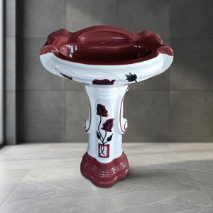 Modern Rectangular Wash Basin With <b>Full</b> Pedestal Ceramic Floor Standing Bathroom Sink Sanitary Ware - Product Image 1