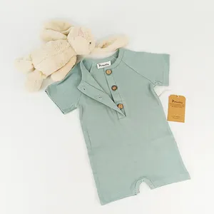 Pinuotu Custom Cotton Infants Clothing Rompers Summer Solid Bodysuit Rib Newborn Baby Wear Onesie Plain Toddler Clothes