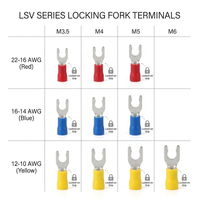 Terminali a Forcella con Blocco di Sicurezza Serie LSV 22-10 AWG, Connettori a Crimpare Isolati in Rame Stagnato Opaco, Misure M3.5 M4 M5 M6
