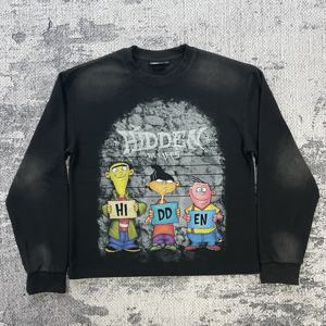 MT1558 Maglietta a Maniche Lunghe Vintage con Logo Stampato DTG Completamente Personalizzabile, <span class=keywords><strong>Nera</strong></span> con Effetto Acid Wash, <span class=keywords><strong>Termica</strong></span> a Nido d'Ape per Uomo - Product Image 1