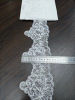 Dentelle blanche brodée à motif floral, bord festonné, 12 cm de large, en maille transparente, écologique, pour robe de mariée, couture, accessoires textiles de maison