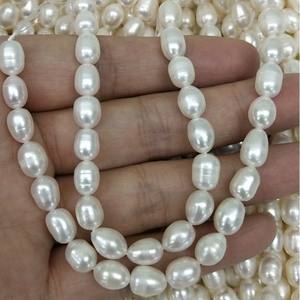 ขายส่งไข่มุกน้ำจืดคุณภาพสูงขนาด 7-8 มม. แบบไร้สารกัมมันต์ รูปทรงเม็ดข้าว สำหรับทำสร้อยคอแบบกึ่งสำเร็จรูป - Product Image 3