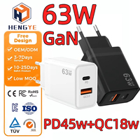 Pengisi Daya Ponsel Pd QC3.0 18w 63w 2 Port Usb Charger Adaptor Colokan Dinding 3 Pin Uk EU Pengisian Cepat 45w Pengisi Daya Usb c Ganda