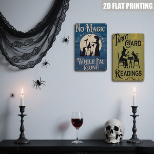 Targa in Metallo con Citazioni sulle Letture dei Tarocchi e sulle Streghe, con la Frase 'No Magic While I'm Gone', Decorazione Rustica da Parete per Halloween, Casa, Portico, Giardino, Caffè - Product Image 5
