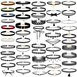 Cổ Điển Căng Đầy Màu Sắc Gothic Cổ Áo Choker Vòng Cổ Và Đen Dễ Thương Ren Nhung Choker Vòng Cổ Thiết Lập Cho Trẻ Em Gái Và Phụ Nữ