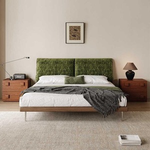 Elephant Ear <b>Bed</b> Chenille Fabric Upholstered Solid Wood <b>Double</b> <b>Bed</b> With <b>Folded</b> Edges Master Bedroom Vintage Style - Product Image 2