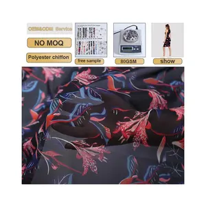 European Fashion Digital Printed Polyester Fabric 100D Chiffon Fabric Free Design Flower Shaped