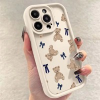 Coque de téléphone mignonne avec nœud et motif ours pour iPhone 16 15 18 Pro Max 14 13 12 11, couleur bonbon, givrée, antichoc, protection arrière pour mobile