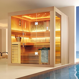 Sauna et hammam combinés au design moderne pour la maison, sauna intérieur avec poêle à bois et poêle électrique - Product Image 2
