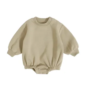 Hot Sale Winter Baby Boys Girls Clothes Long Sleeve Solid Color Jumpers Fleece Baby Rompers