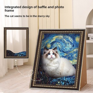 Nouveau Lit et Nid <span class=keywords><strong>pour</strong></span> Chat 4D Effet Peinture à l'Huile 2026 avec Design Mona Lisa, Cadre Photo Ondulé Anti-Rayures - Product Image 1