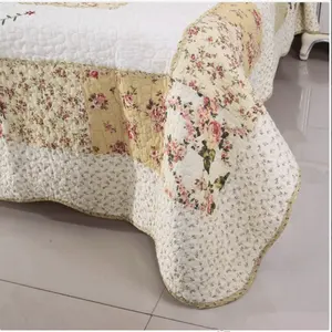 South-america market 100% polyester fabric 3pcs Quilt Set for All Season Luxury Vintage Plaid Floral Patchwork pin-sonic quilt