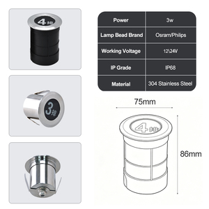 Lampe LED numérique ronde extérieure de 75 mm, étanche IP68, en acier inoxydable, à encastrer, <span class=keywords><strong>pour</strong></span> cinéma, centre commercial, <span class=keywords><strong>piscine</strong></span>, place publique - Product Image 5