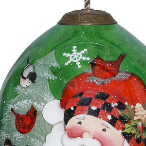 Ornamento in vetro soffiato a bocca dipinta a mano HMS Plaid Santa con cardinali per albero di natale o decorazioni a sfera - Product Image 4