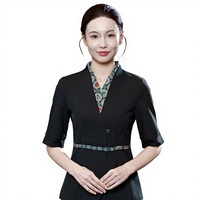 Uniforme d'hôtesse de table pour femmes Ling Restaurant, nouvelle collection été, style chinois, respirant, légèrement élastique, en soie gaufrée, pour directrices d'hôtel