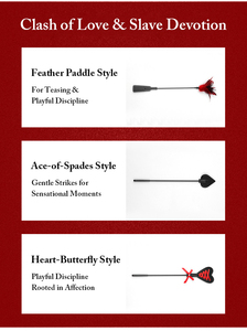 BANSEY Ensemble de 3 Pièces BDSM : Pagaie de Fustigation, Plumeau à Plumes Rouge, Fouet en Cuir en Forme de Cœur et de Pique – Kit de Discipline à Impact pour Couples en Chambre - Product Image 6