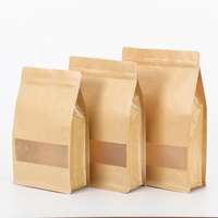 Staande zak met transparant venster, kraftpapier, matte afwerking, hersluitbare ritssluiting, afscheurpunt, voor koffie, noten, snacks, granola verpakking