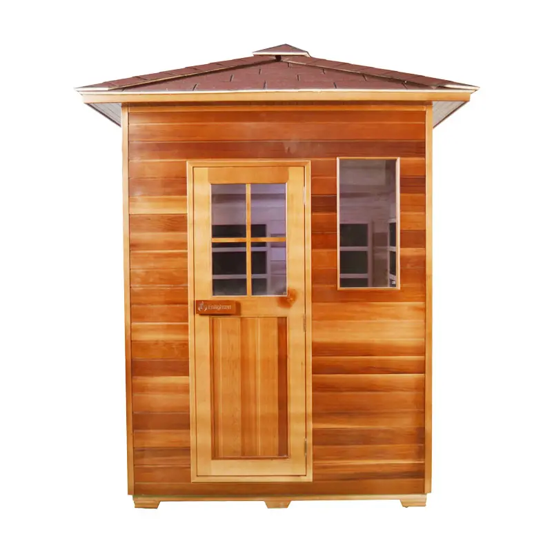 Traditional High Quality Red Cedar Wooden Infrared Sauna Room with Asphalt Shingle Roof