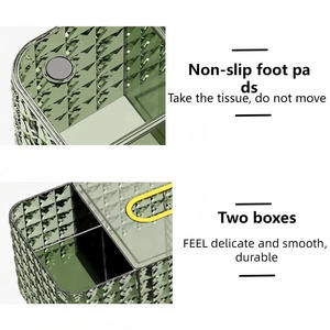 Caja de pañuelos de lujo con soporte para control remoto, organizador de escritorio multifuncional, diseño transparente de cristal verde y blanco - Product Image 4