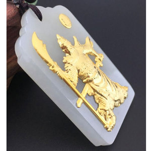 Collier avec pendentif en <span class=keywords><strong>or</strong></span> 24k, bijou à la mode, en pierre de jade hétian, traditionnel chinois, héros Guan yu - Product Image 2