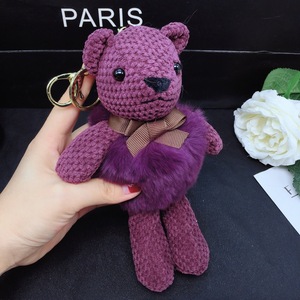 Pendentif porte-clés <span class=keywords><strong>ours</strong></span> en peluche doux avec pompons et nœud, breloque pour sac, pour femme - Product Image 6