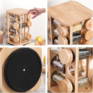 Multiple Compartments Standing Type Bamboo Rotating Spice Rack Rotatable Design Kitchen Organization Space Saving - Product Image 4