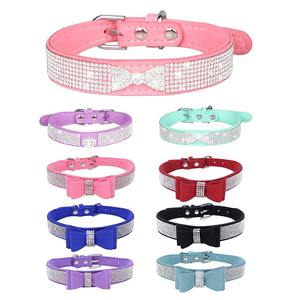 Gorgeous Crystal Bow Pet <span class=keywords><strong>Collar</strong></span> Leash Set Gamuza de alta calidad Sparkling Crystal - <span class=keywords><strong>Studded</strong></span> para Pet Fashion Walks - Product Image 2