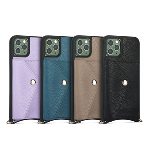 Étui de téléphone portefeuille à bandoulière en cuir végétalien avec sangle porte-cartes pour <span class=keywords><strong>iphone</strong></span> X Xs 12 Mini 13 Mini - Product Image 2
