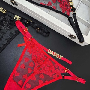 Perizoma Regolabile con Strass LOVE YOU per Donne, Sexy Ricamo <span class=keywords><strong>a</strong></span> Cuore, Rete Trasparente, Vita Bassa, T-back G-String - Product Image 3