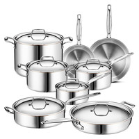 Ensemble d'ustensiles de cuisine en acier inoxydable, 14 pièces, casseroles et poêles à noyau de cuivre à 5 plis, marmite de cuisine, ensemble de casseroles de four néerlandais