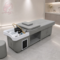 Lit de lavage multifonctionnel japonais pour spa capillaire avec bac intégré et appui-tête pour salon de coiffure, institut de beauté et massage thaïlandais
