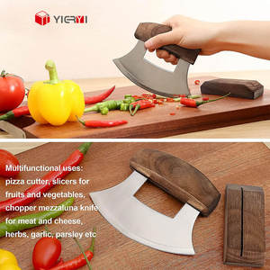 Chef taglia Pizza con impugnatura in legno in acciaio inox affettatrice per trinciatrice di verdure formaggio strumenti con Base perfetta regalo di natale - Product Image 5