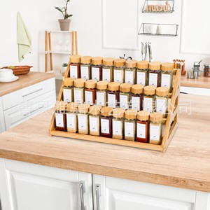 Estante de especias de madera de varias capas con frascos de vidrio para organizar la encimera de la cocina, tamaño L, diseño minimalista - Product Image 1