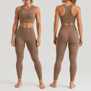 Conjunto de Pilates para Mujer, Sujetador Deportivo con Sensación de Segunda Piel, Sin Costuras Delanteras, Leggings de Cintura Alta Moldeadores, Ropa Deportiva de Alta Elasticidad que Absorbe la Humedad - Product Image 1