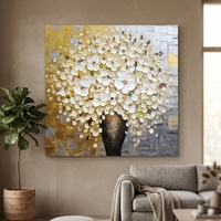 Peinture à l'huile sur toile 100% faite à la main, style Art Déco, fleurs blanches épaisses, art mural géométrique moderne, décoration intérieure, dropshipping