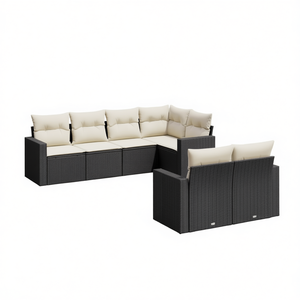Ensemble de canapés de jardin en rotin d'extérieur noir contemporain, en PE tressé, imperméable, avec coussins en mousse haute densité, 6 places, mobilier de patio - Product Image 1