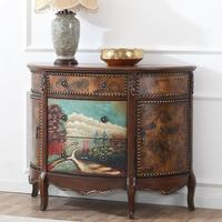 Meuble d'entrée de style américain JINXI, console vintage peinte, table de salon, meuble de rangement demi-rond
