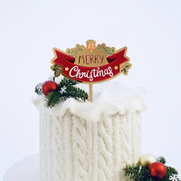 Weihnachtliche Kuchendekoration aus Acryl mit Blättern, Kranz und 'Frohe Weihnachten' Aufdruck für Festliche DIY-Backdekorationen