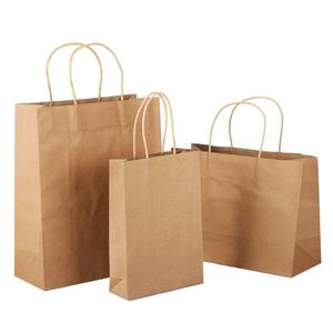 Custom Printed Kraft Paper Shopping Bag With Handle Logo Packaging Bag for Sandwich Coffee <b>Snack</b> Takeaway Use - Product Image 3