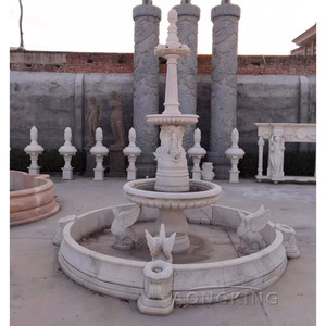 Fontana rotonda in marmo bianco con vasi da fiori e statua <span class=keywords><strong>di</strong></span> ninfa donna - Product Image 3