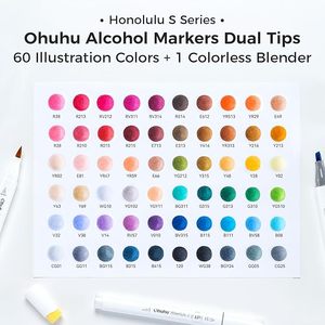 Marcadores de <span class=keywords><strong>alcohol</strong></span> <span class=keywords><strong>Ohuhu</strong></span>: cincel suave 60 Ilustración-pincel de color y cincel suave Marcadores de dibujo de puntas dobles - Product Image 3