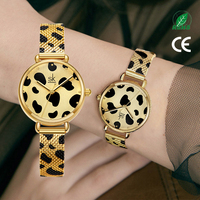 Jam Tangan Wanita Logo Kustom Quartz Motif Leopard Cow Print Dial Tali Mesh Stainless Steel Casing Ultra Tipis Bahan Alloy Jam Tangan Wanita