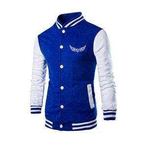 Veste universitaire bleue pour homme avec manches blanches, logo brodé, col rabattu, coupe classique, pour l'automne - Product Image 1