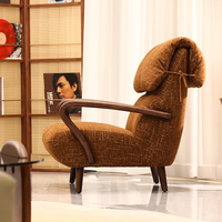 Fauteuil chaise longue en bois massif avec revêtement en tissu bouclé, fauteuil d'appoint rétro, siège de détente pour salon, hôtel