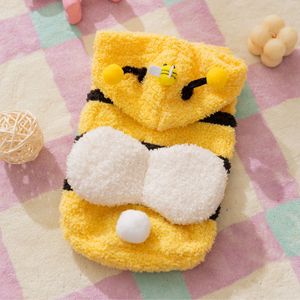 Bee-Themed Pet Hoodie Striped Yellow Black Fleece Warm Four Seasons <b>Dog</b> Cat <b>Clothes</b> Cute Design <b>For</b> <b>Small</b> Pets - Product Image 4