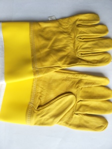 Nuovi Guanti da Apicoltura in Pelle di Capra Spessa con Polsino Lungo, Protezione per il Polso in Pelle Spessa e Tela Gialla per Apicoltura - Product Image 5