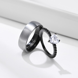 OEM Fashion Custom Fashion Wedding Diamond <b>Rings</b> Stainless Steel Engagement <b>Couple</b> <b>Ring</b> Set - Product Image 1